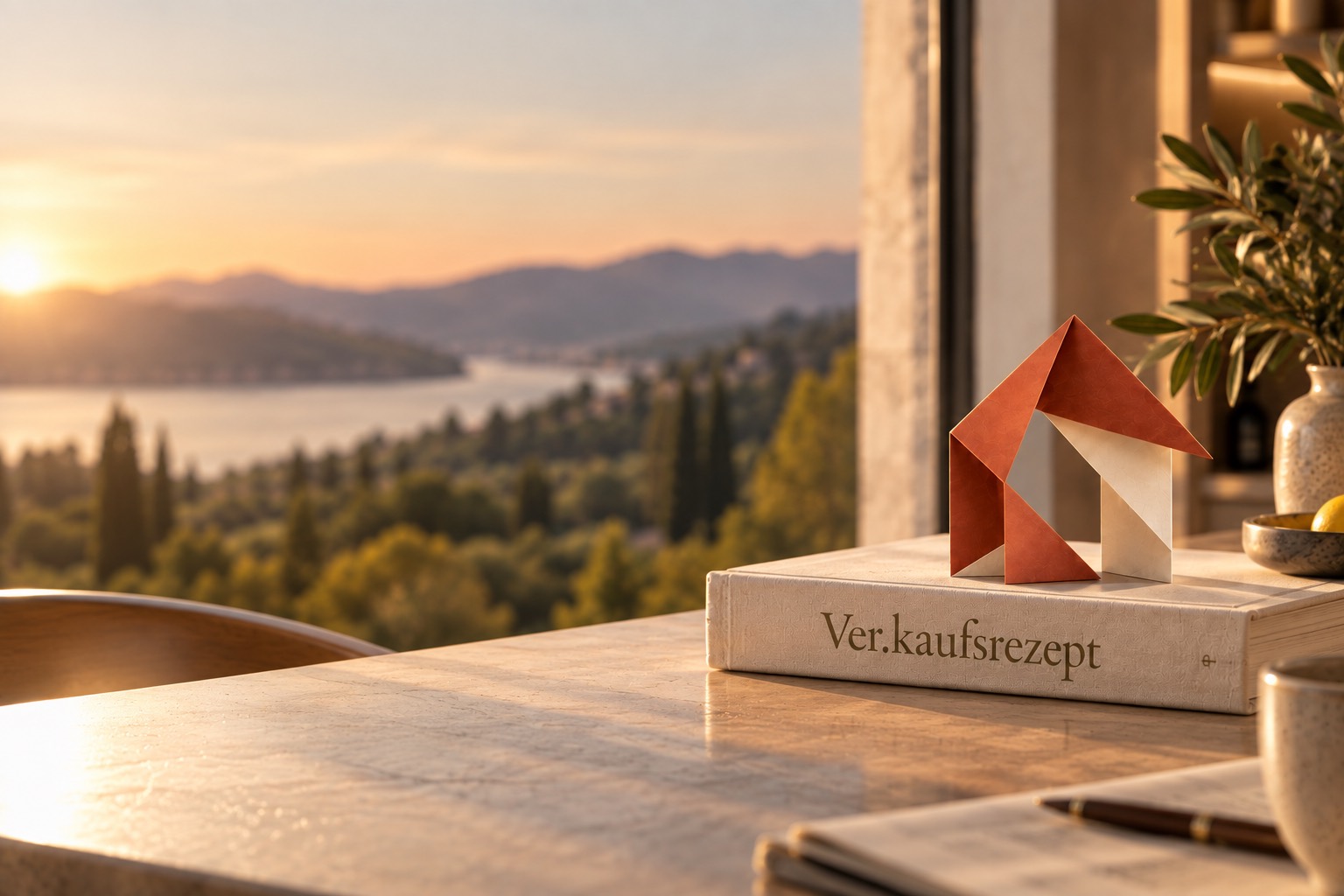 Origami-Haus auf dem Ver.kaufsrezept-Buch